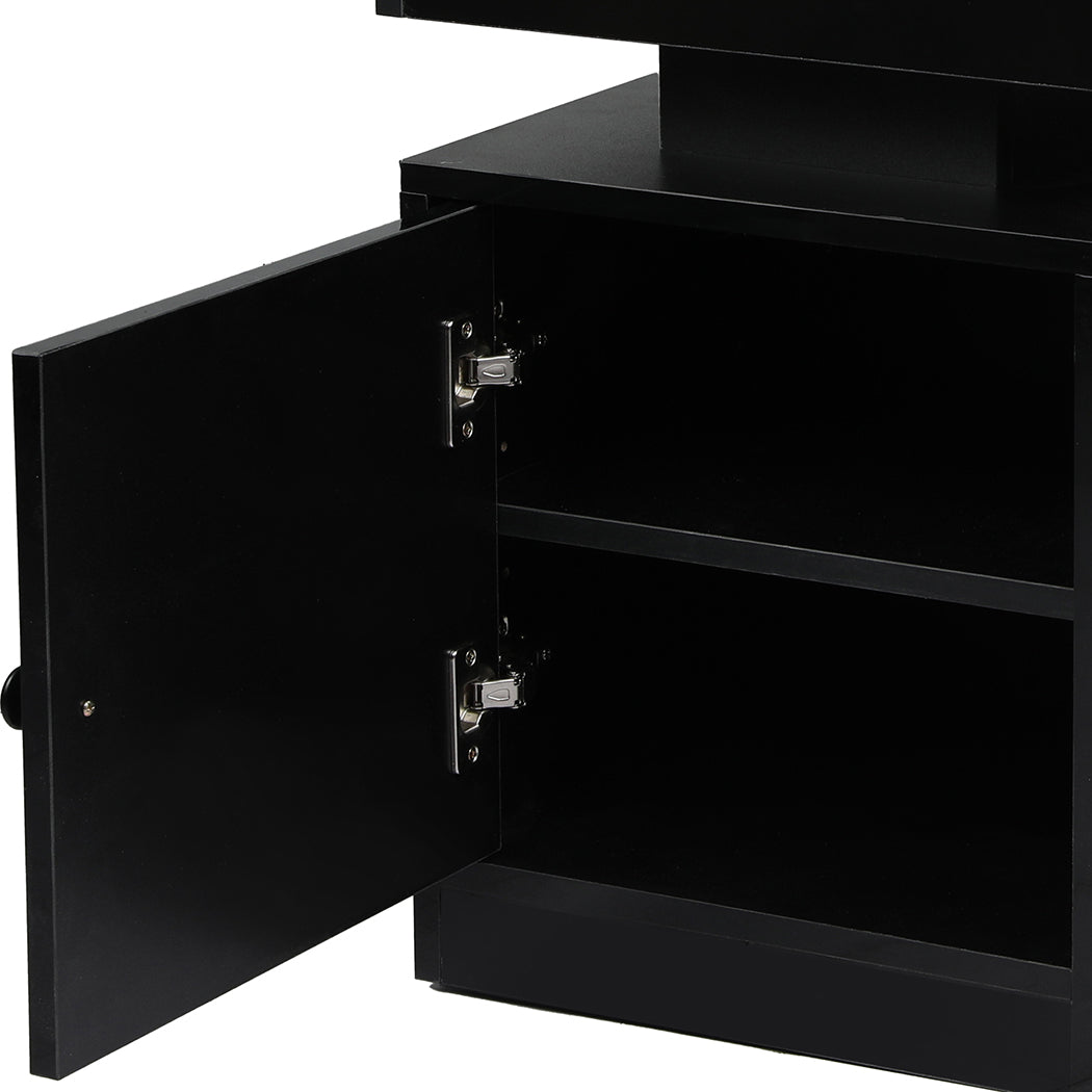 Black bedside table 34x33x33cm, in room setting