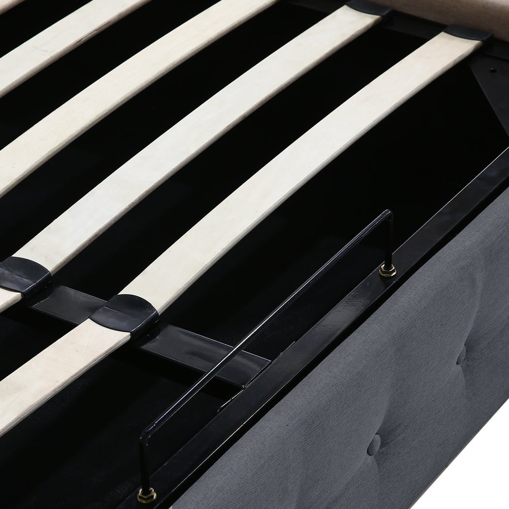 King Fabric Bed Frame Dark Grey Tufted Upholstered Bedroom Furniture