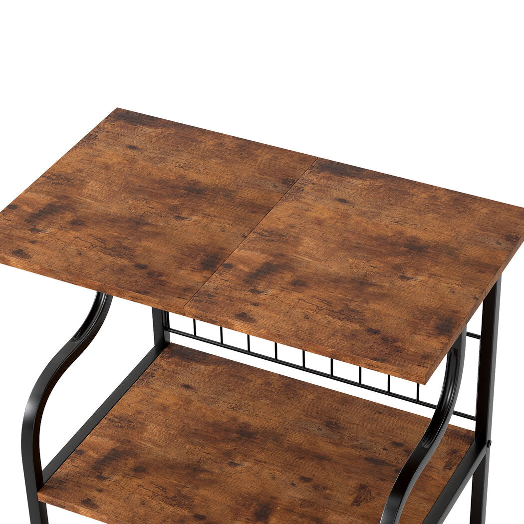Side Table 3 Tier Storage Brown 50x30cm