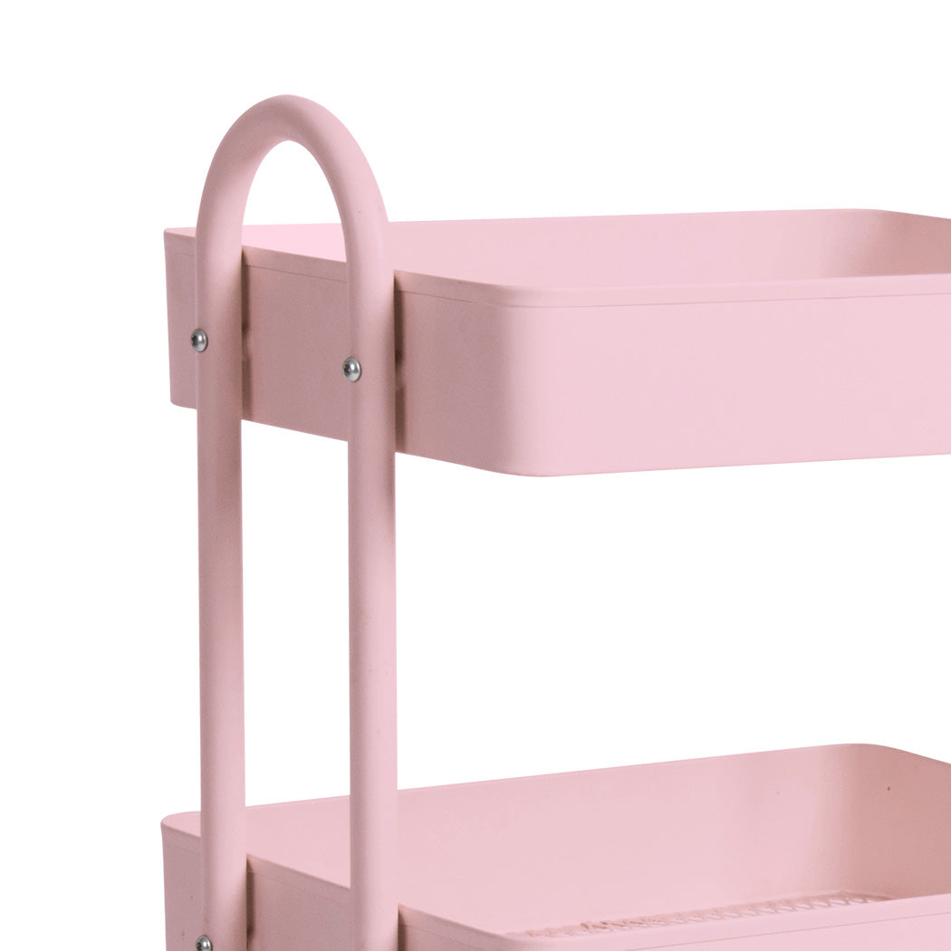 Steel finish - 4 Tiers Kitchen Trolley Cart Steel Storage Rack Shelf Organizer Pink