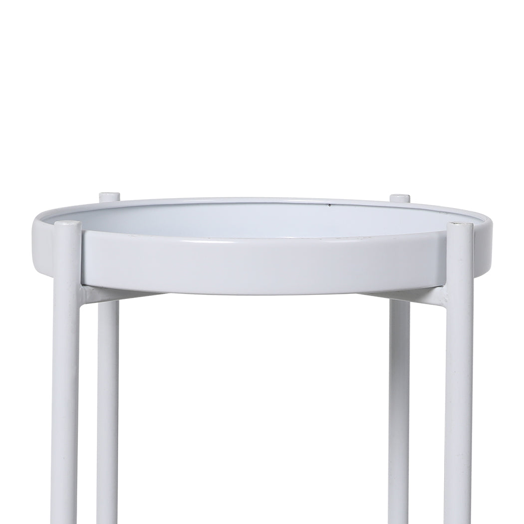 2 Tiers Plant Stand Metal Flower White Medium