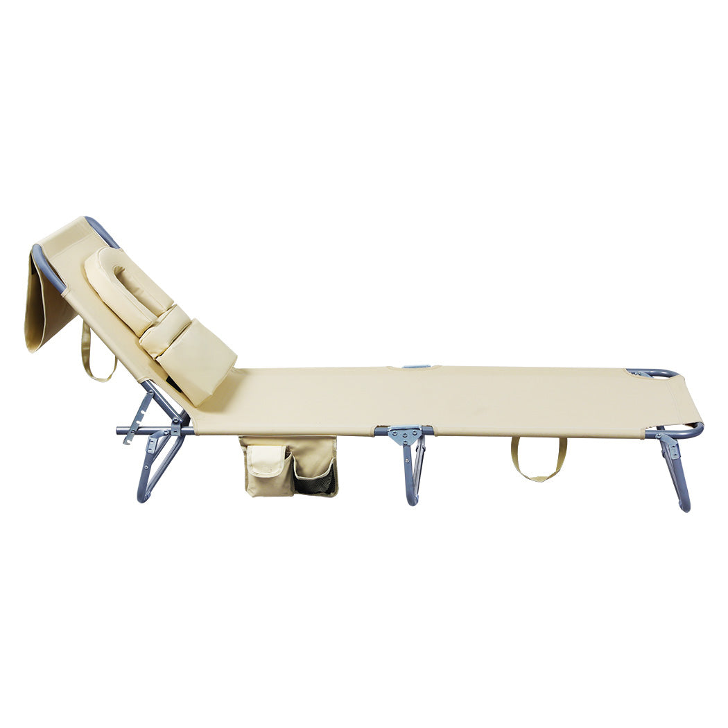 Compact Foldable Beach Lounge Chairs with Face Hole Khaki  Scandi with id4