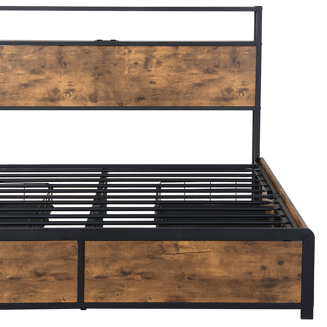 Queen Bed Frame With RGB LED And 4 Storage Drawers USB Charging | Luxury Scandi Inspired Design