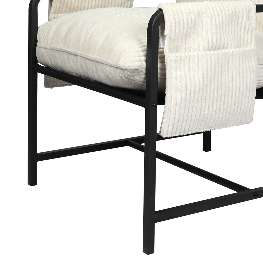 Contemporary Metal Framed Lounge Chair Corduroy in Beige  Classic