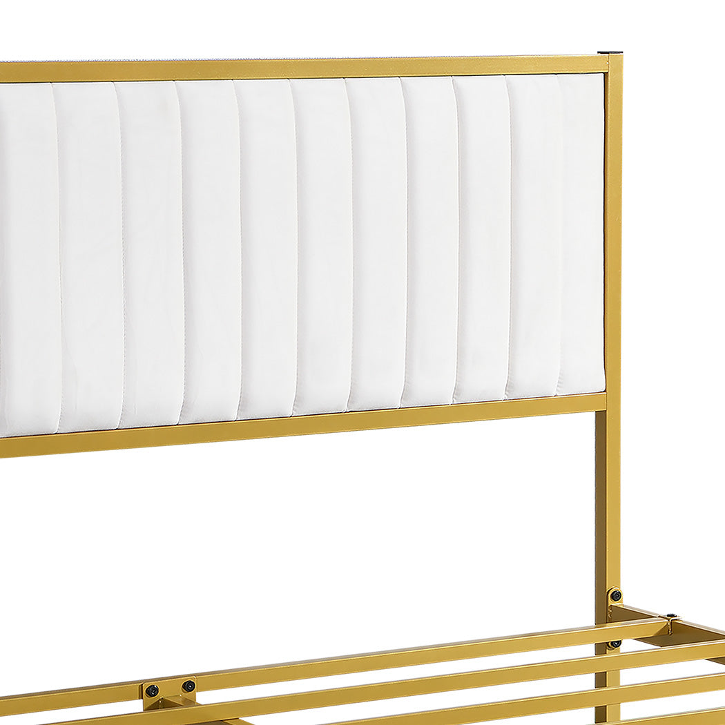 Metal Bed Frame With Under Bed Storage Double Beige Mattress Base