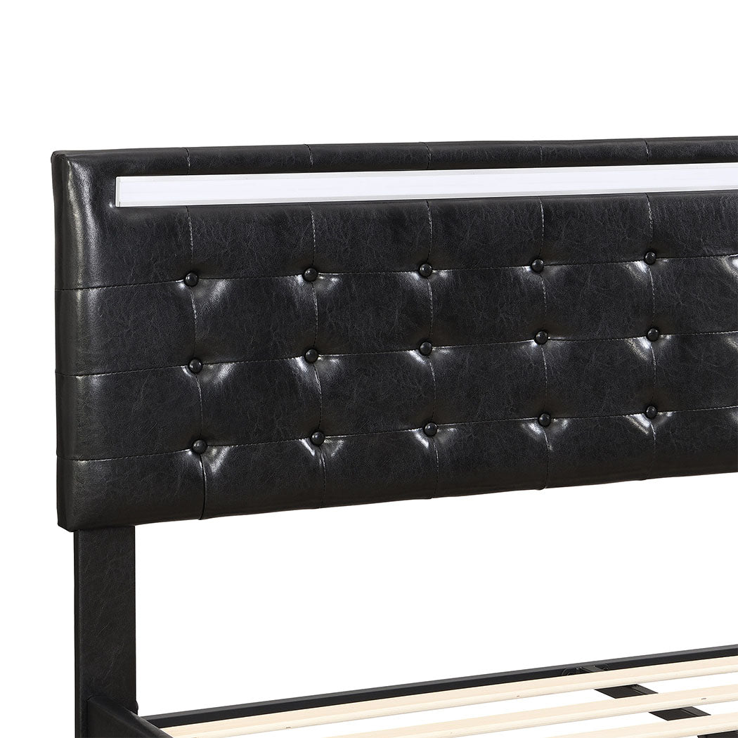 Floating Bed Frame With Headboard And LED Lights Double Mattress Base | Ergonomic
