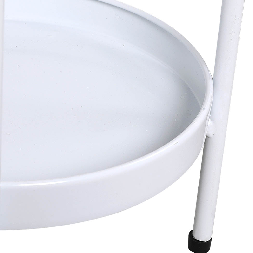 2 Tiers Plant Stand Metal Flower White Medium