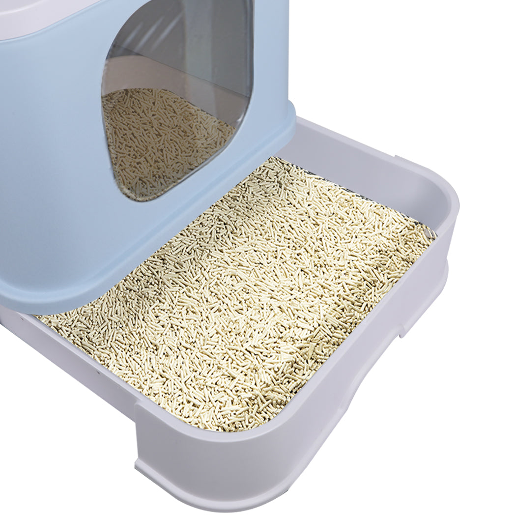 Cat Litter Box Fully Enclosed Kitty Blue | Toilet Trapping Odor Control
