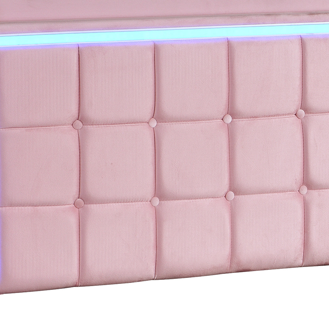Floating Bed Frame LED Headboard Pink 204x92x112.5cm