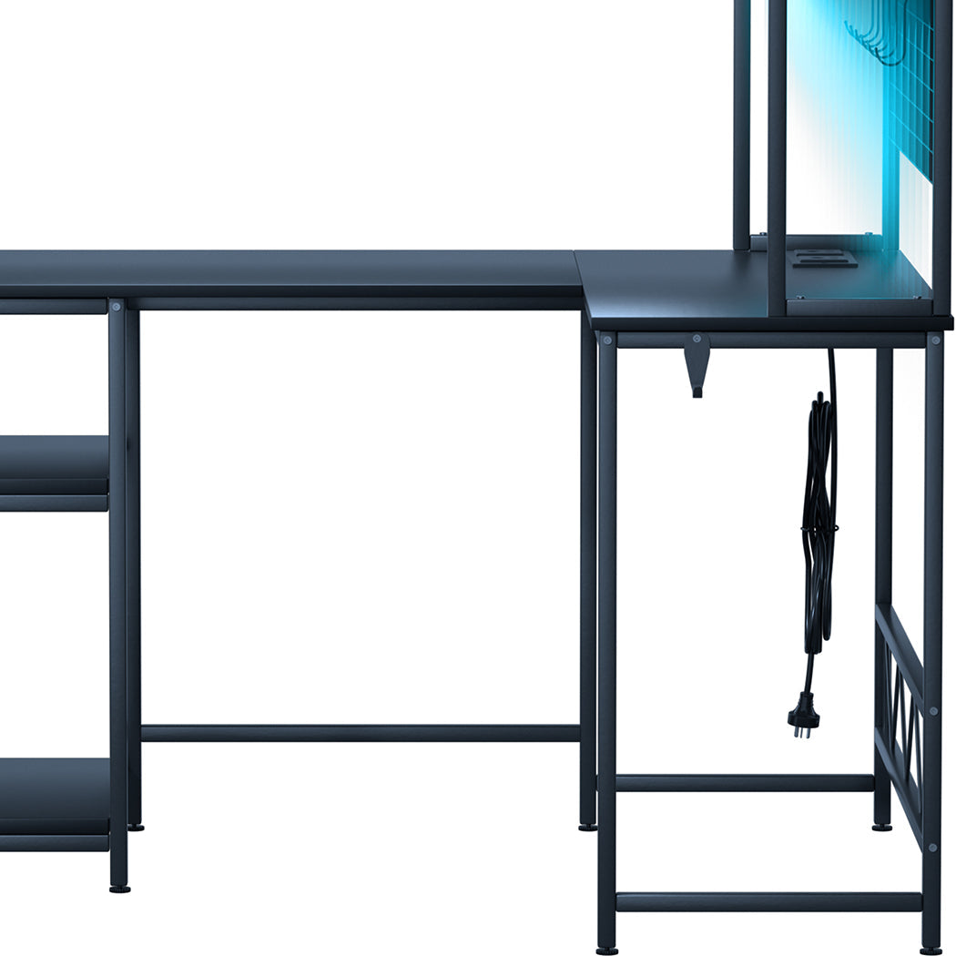 Modern L Shaped Gaming Desk with LED Lights Black  Multipurpose Use, id11&12