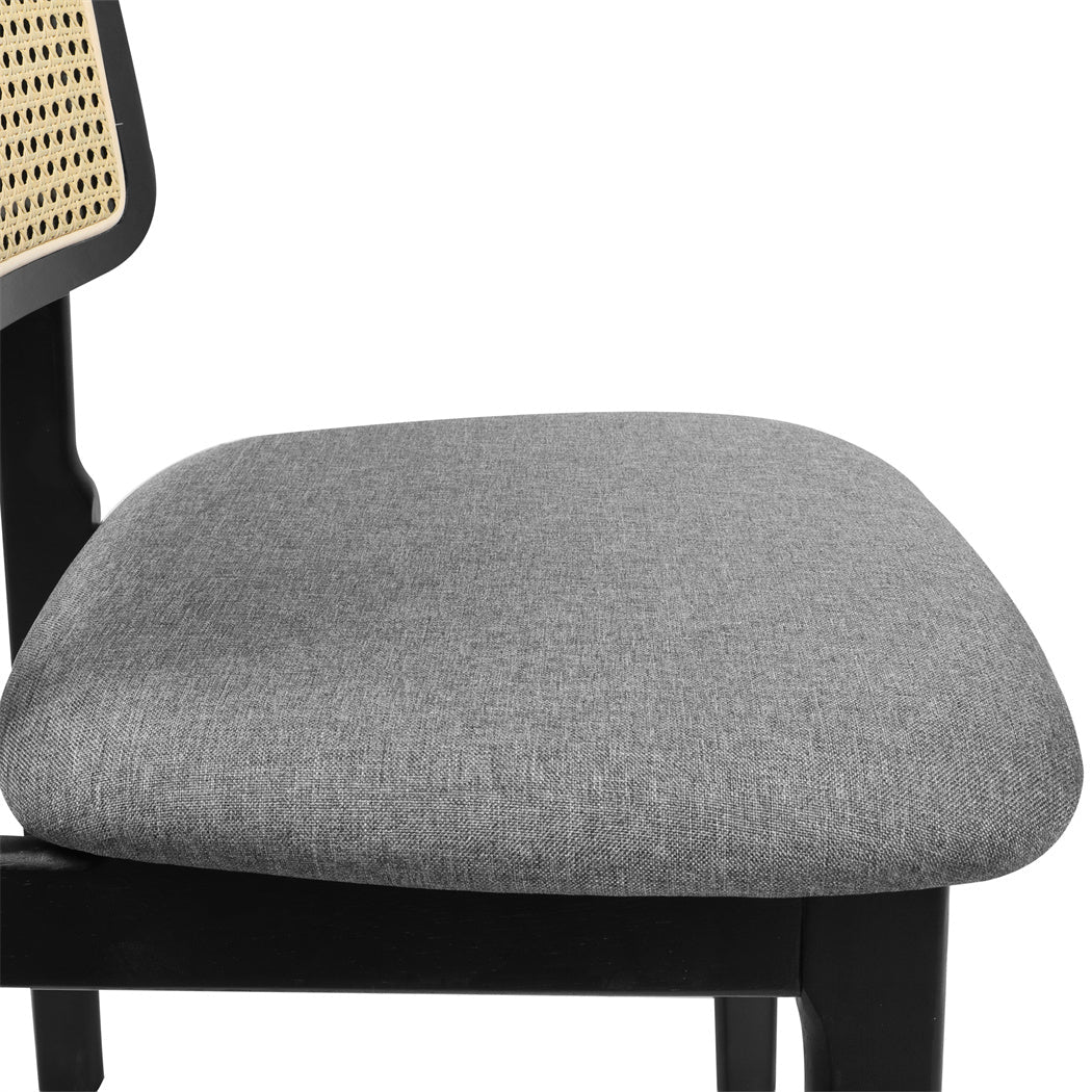 Ergonomic 2x Dining Chair Wood Rattan Armless Black  Space-Saving | id4