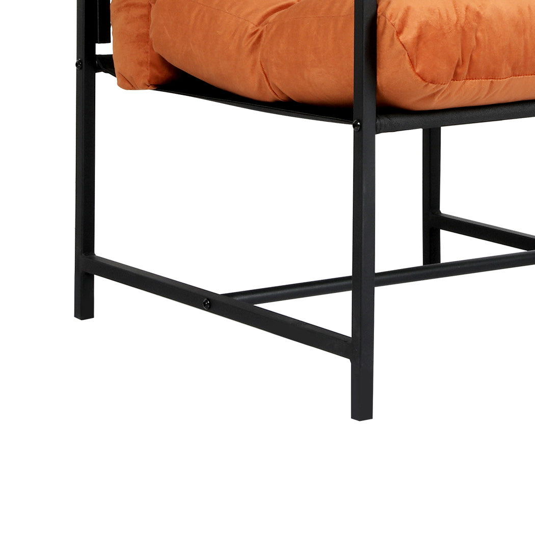 Premium Metal Framed Lounge Chair Velvet in Orange  High Back Support | id4