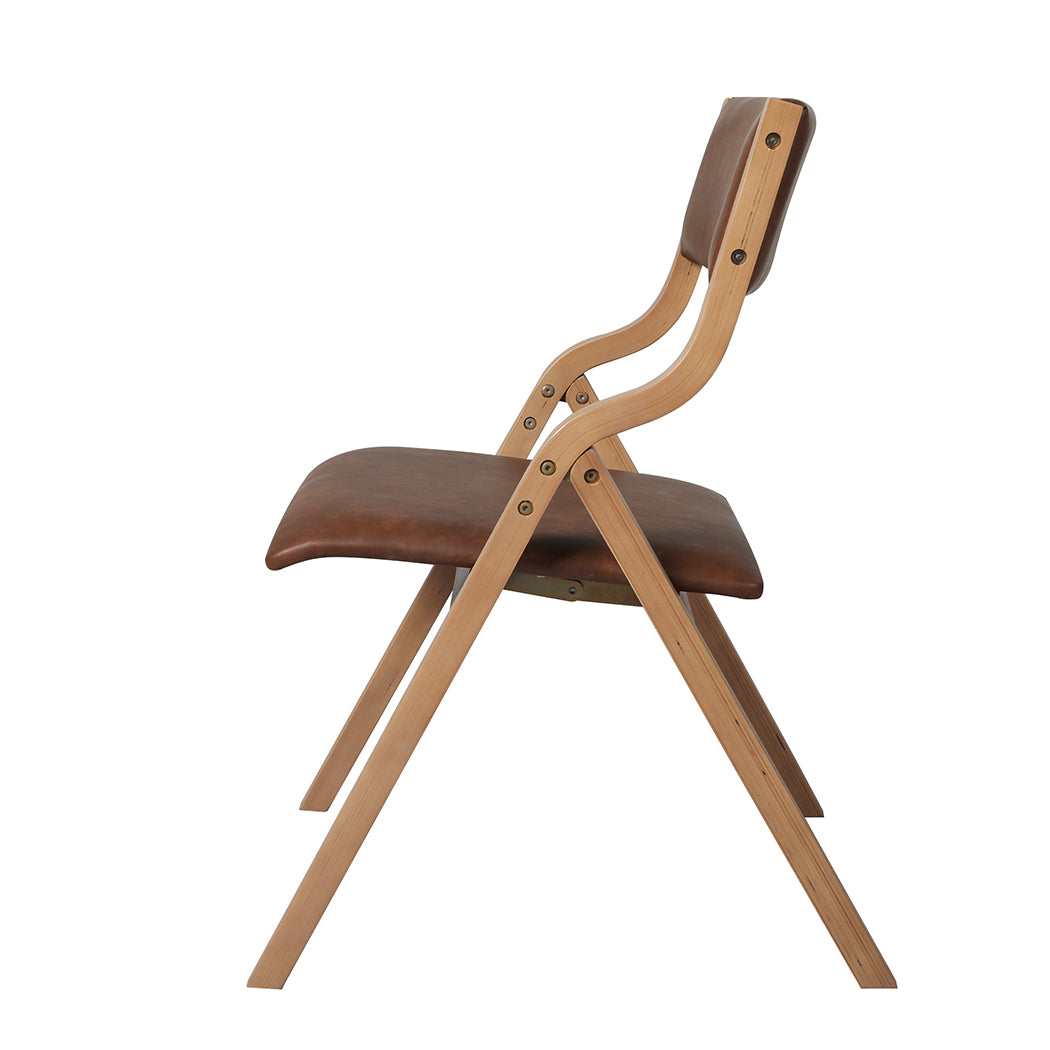 Elegant 6x Dining Chairs Foldable PU Tan  Wood Finish Classic