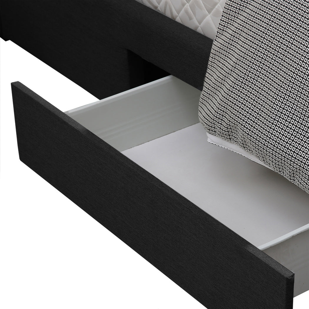 Queen Bed Frame Tufted Fabric Upholstered Dark Grey