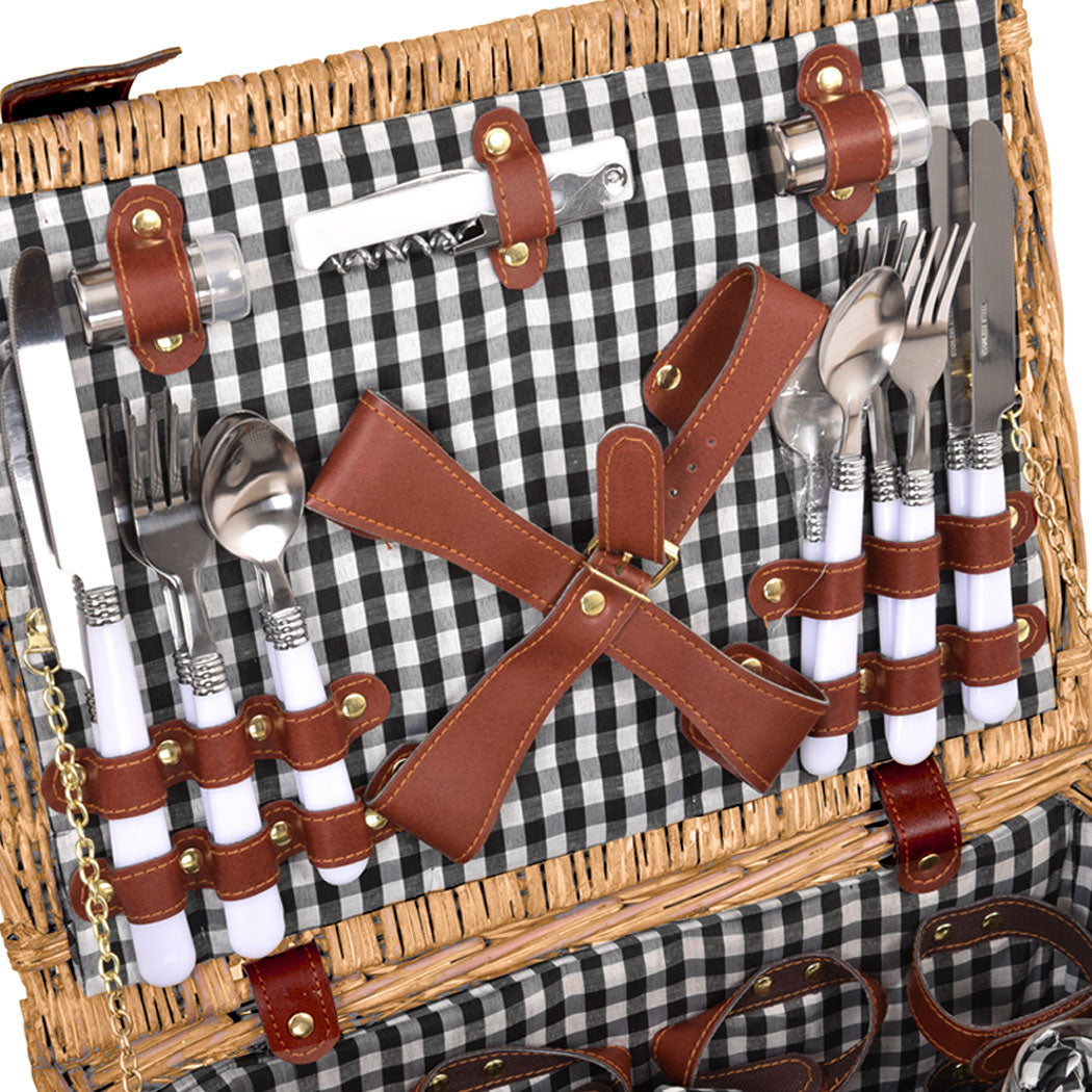 4 - Person Picnic Basket Baskets Set Outdoor, Blanket Deluxe Wicker Gift