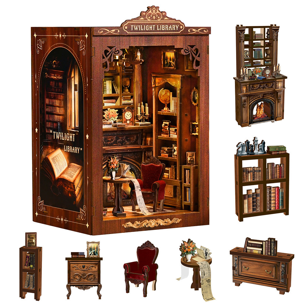 Miniature Bookstore Kit With Warm LED 12x11x19cm