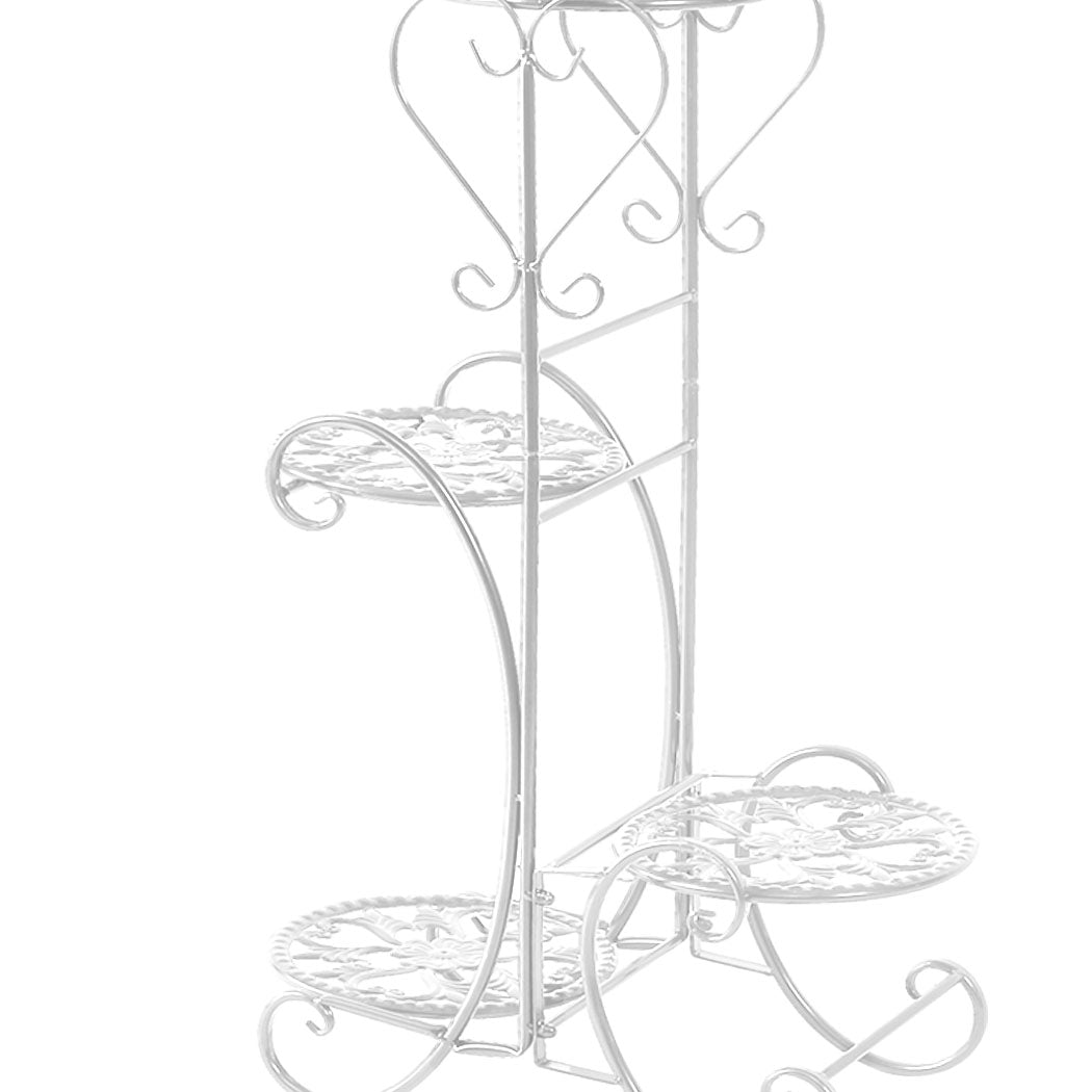 Plant Stand Outdoor Indoor Metal Flower Pots Rack-White