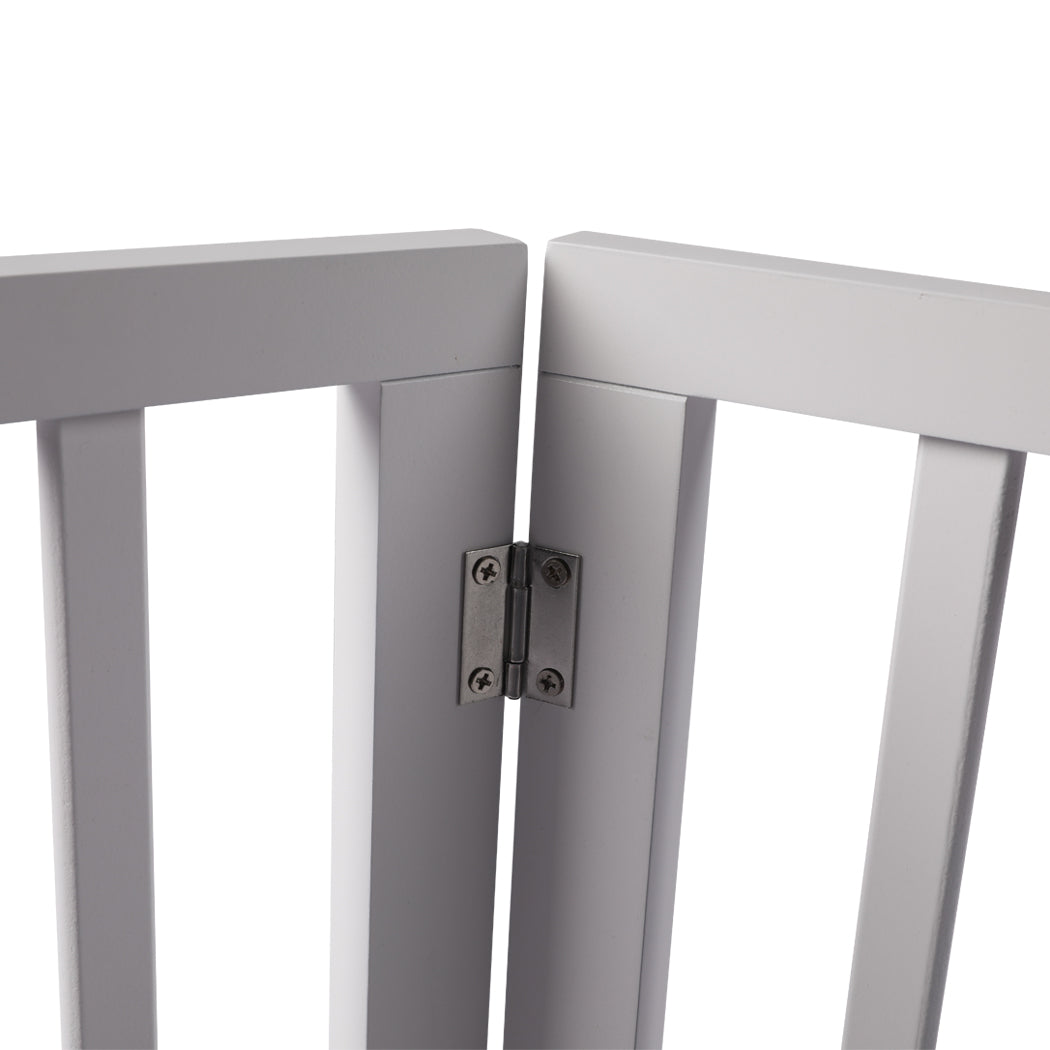 Wooden Pet Gate Dog Fence Foldable Barrier Door 4 Panel White/Grey