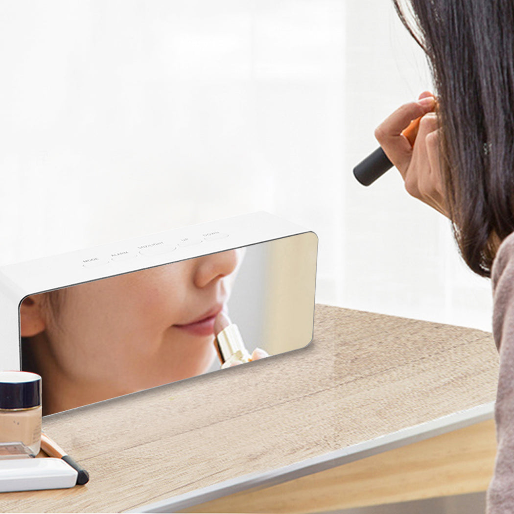 Alarm Clock Digital Led Mirror Desk Silver | Temperature Light Table Time
