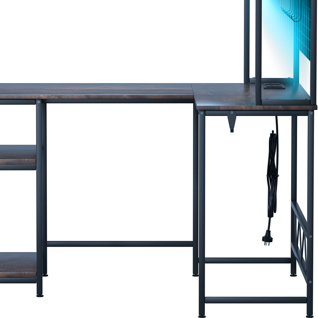 Contemporary L Shaped Gaming Desk with LED Lights Brown  Easy, id11&12