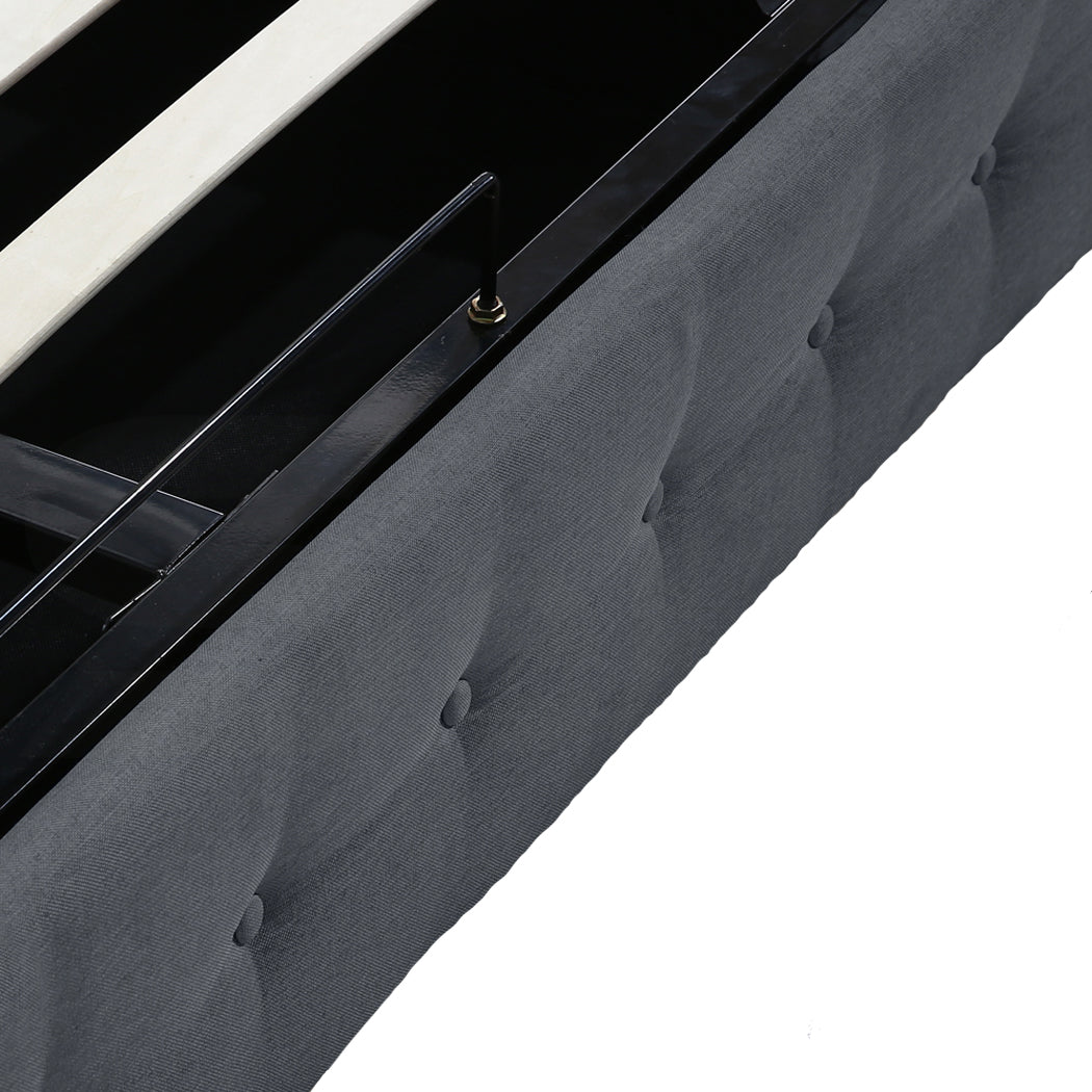 Gas Lift Bed Frame With Fabric Base Double Dark Grey Upholstery