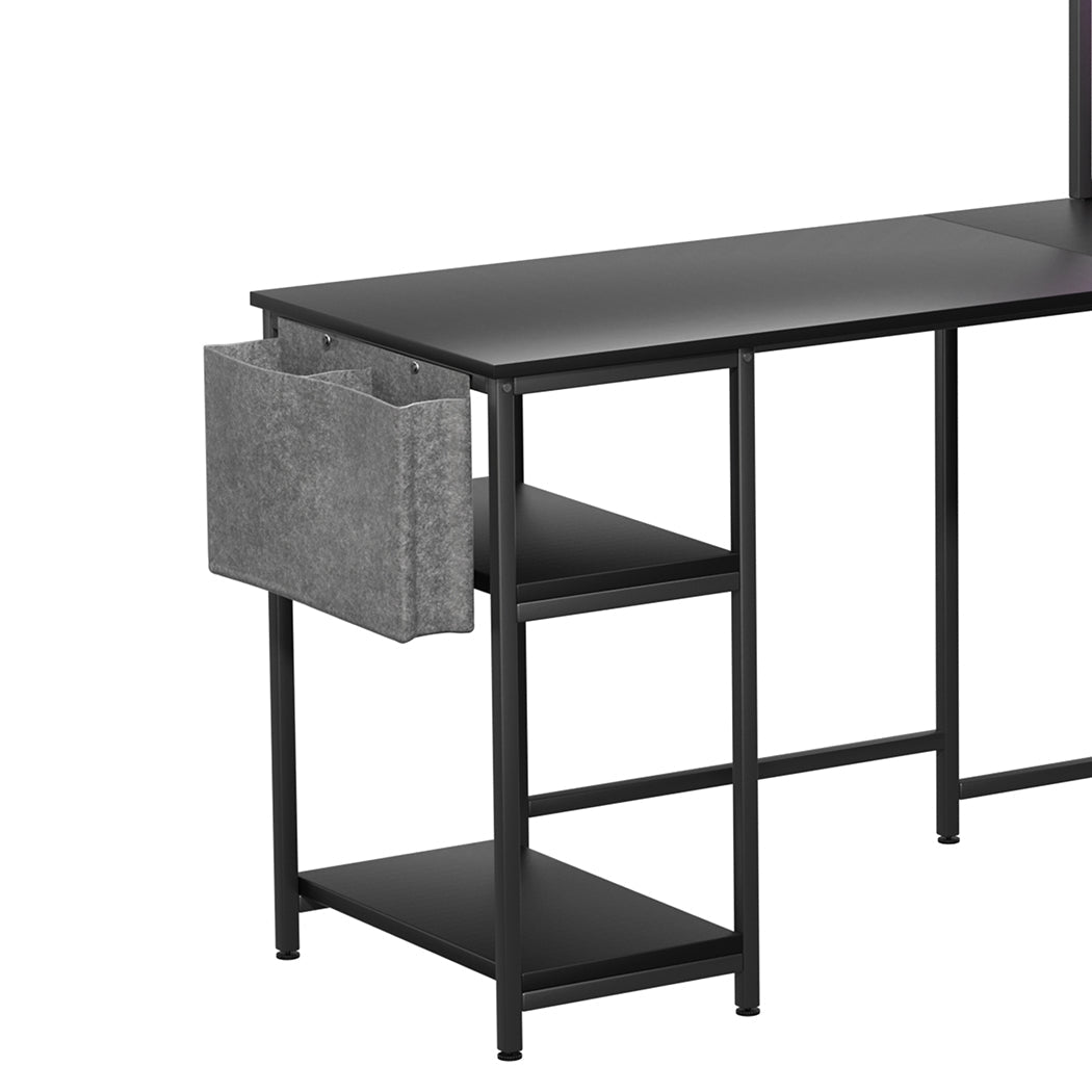 Modern L Shaped Gaming Desk with LED Lights Black  Multipurpose Use, Black colour