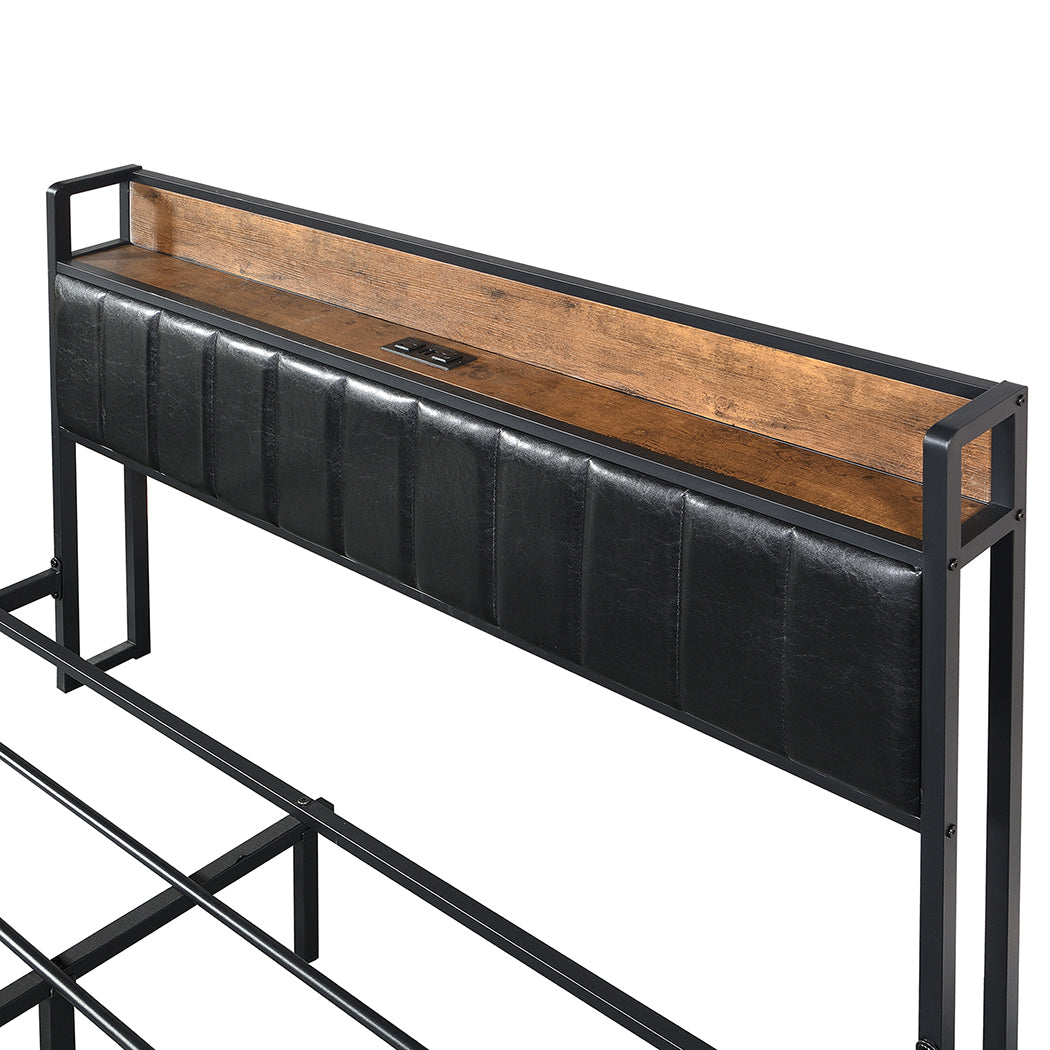 Queen Bed Frame With 4 Storage Drawers With USB Charge