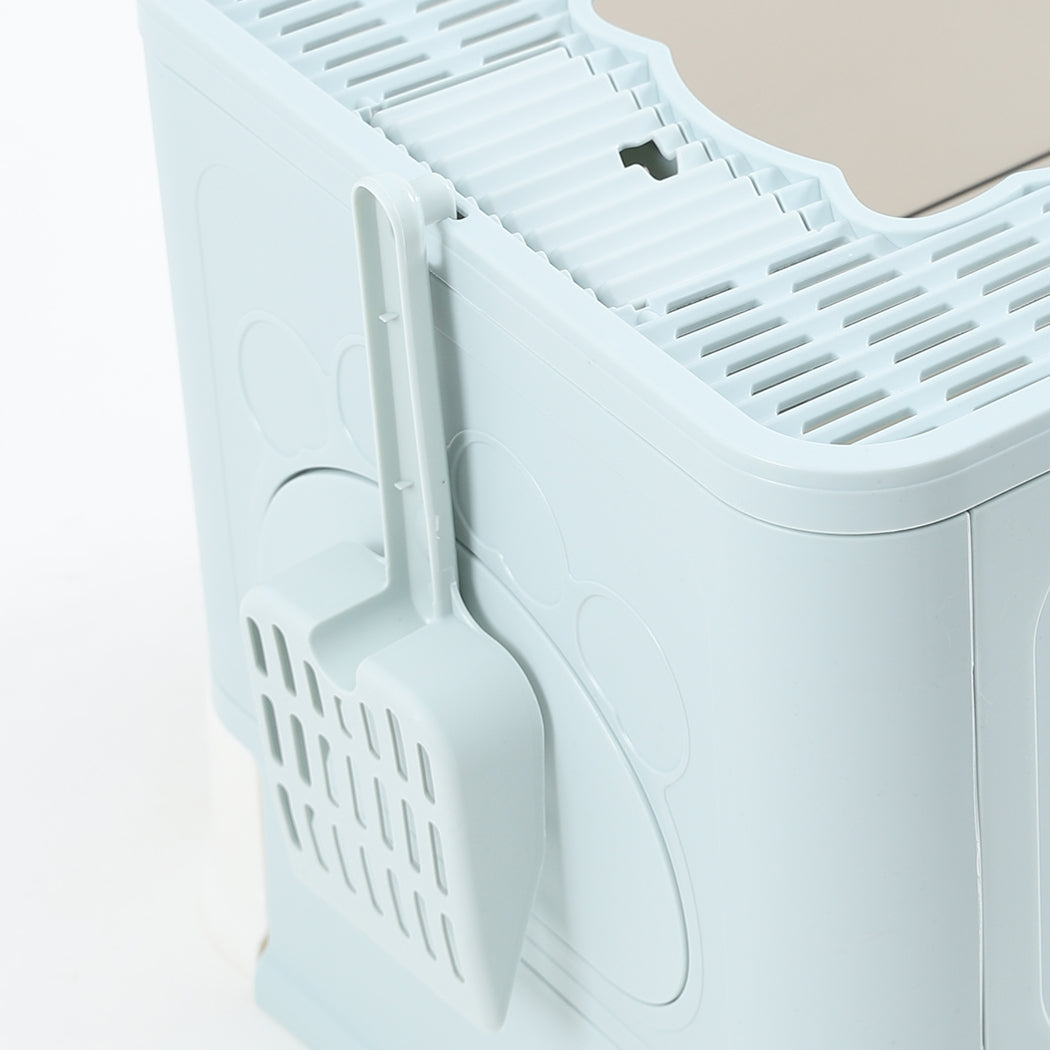 Foldable Cat Litter Box Tray Enclosed Blue