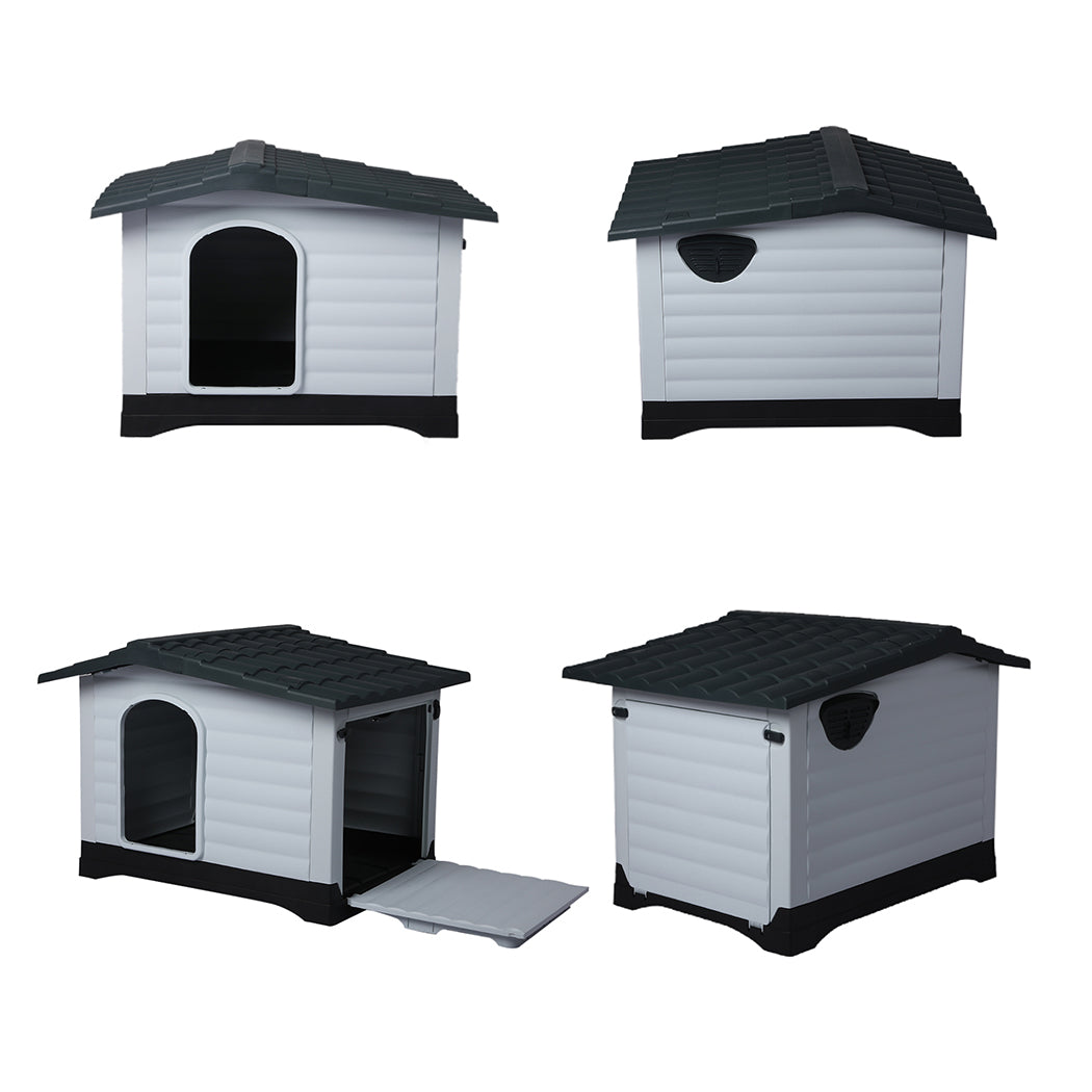 Plastic Dog Kennel House Weatherproof Pet Shelter Indoor Outdoor Grey