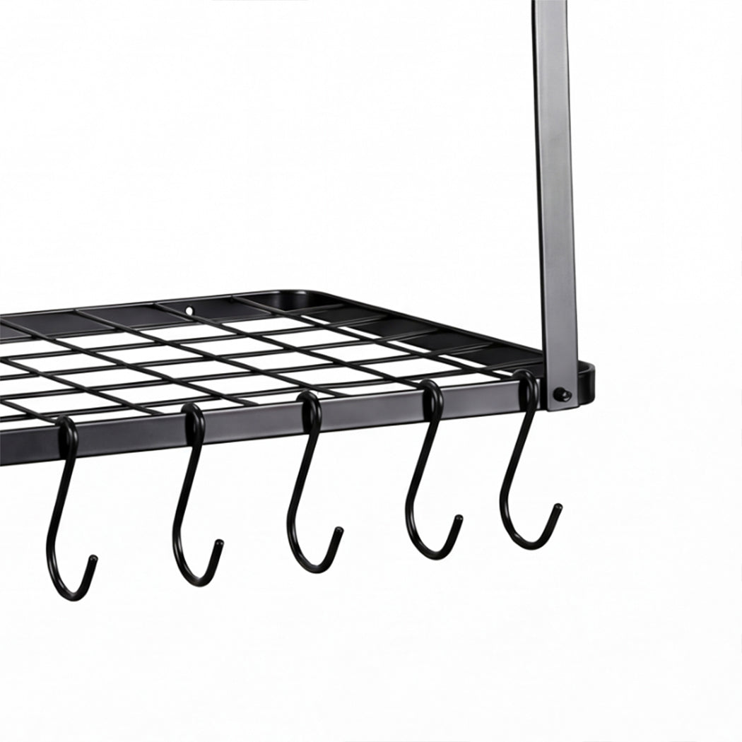 Wall Mounted Pot Pan Rack 10 Hooks Matte Black | Simpledeals