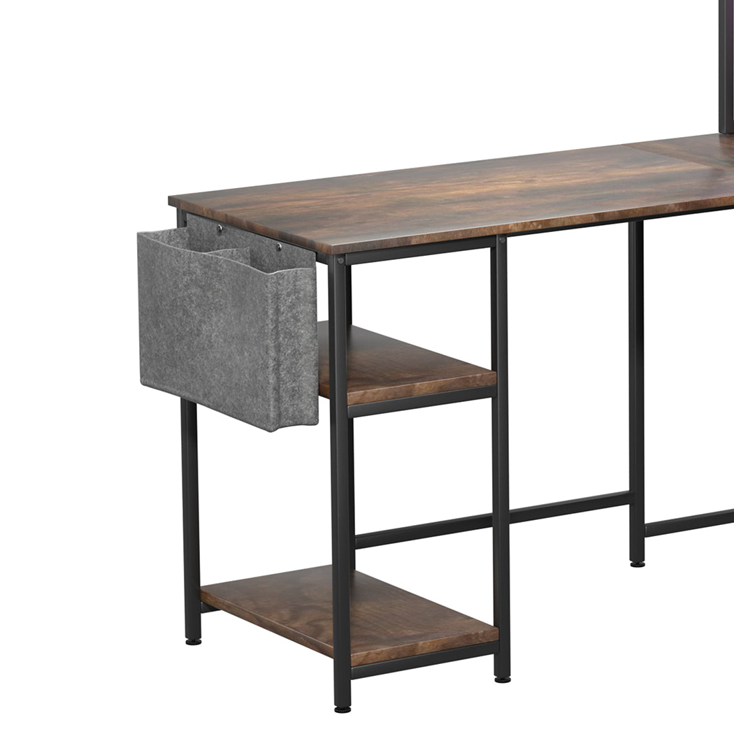 Contemporary L Shaped Gaming Desk with LED Lights Brown  Easy, Brown colour