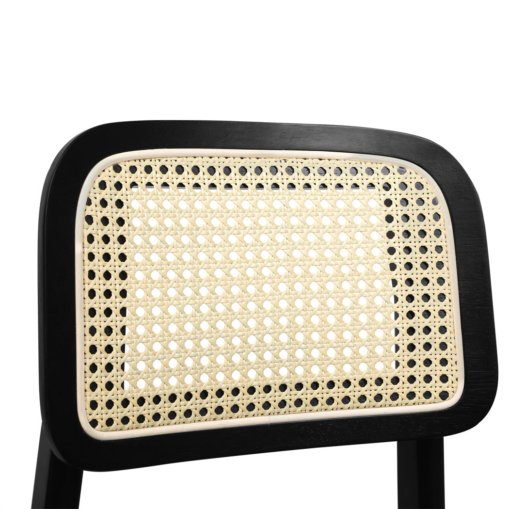 Ergonomic 2x Dining Chair Wood Rattan Armless Black  Space-Saving | Black colour