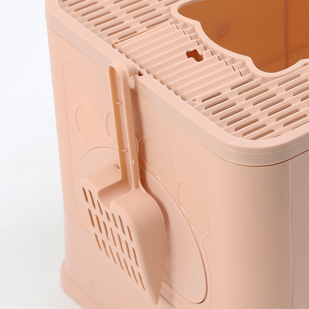 Foldable Cat Litter Box Tray Enclosed Pink