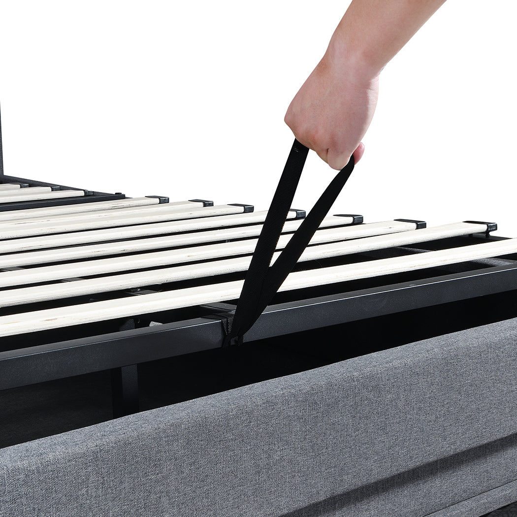 Single Bed Frame With Gas Lift Storage And LED Light USB Charging