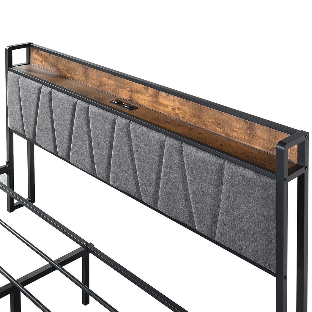 Queen Bed Frame With Soft Storage Drawers And USB Charging Headboard