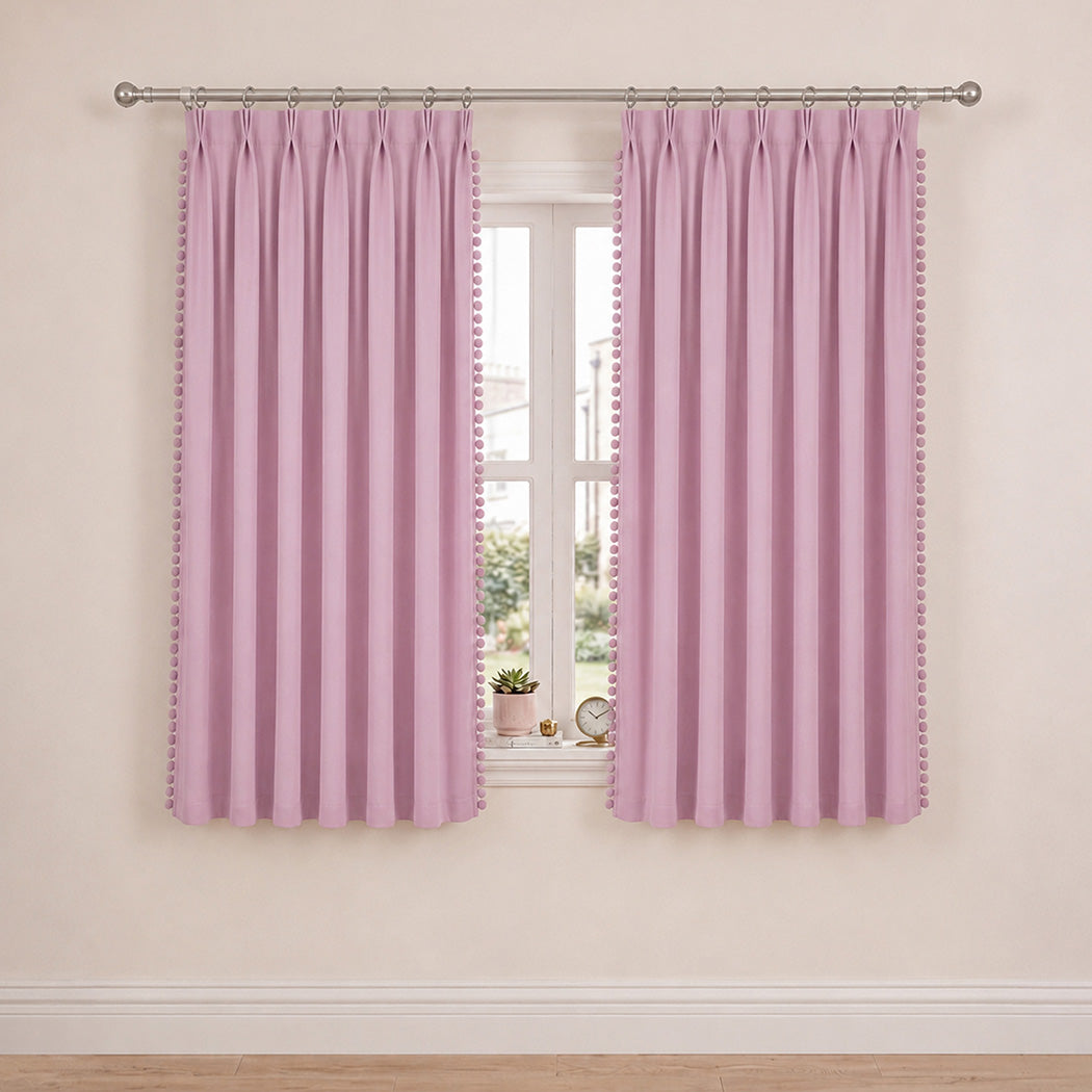 Pink Blackout Curtains Pom Pom 132x160cm | Simpledeals