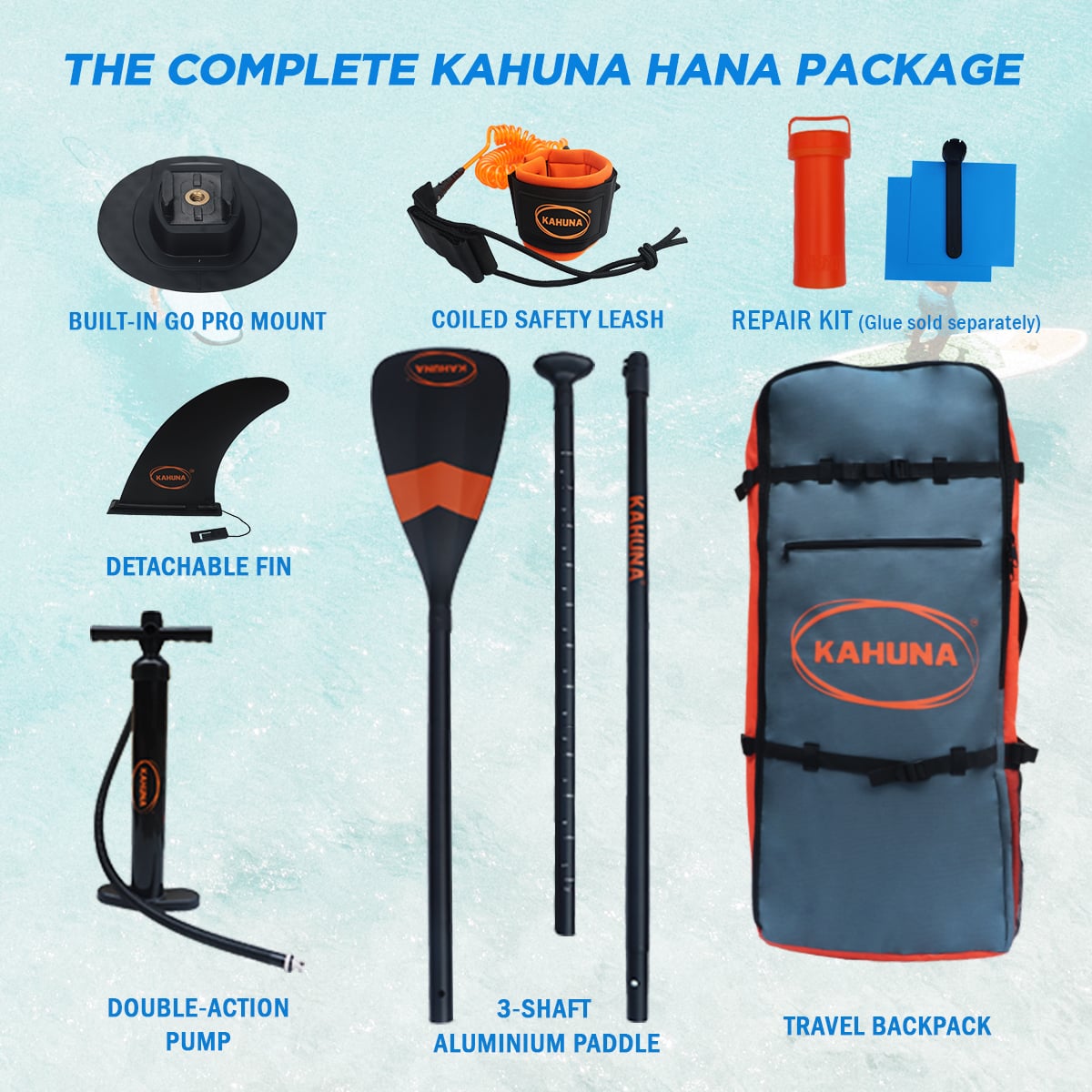 Inflatable Paddle Board Orange Package 305x80x15cm