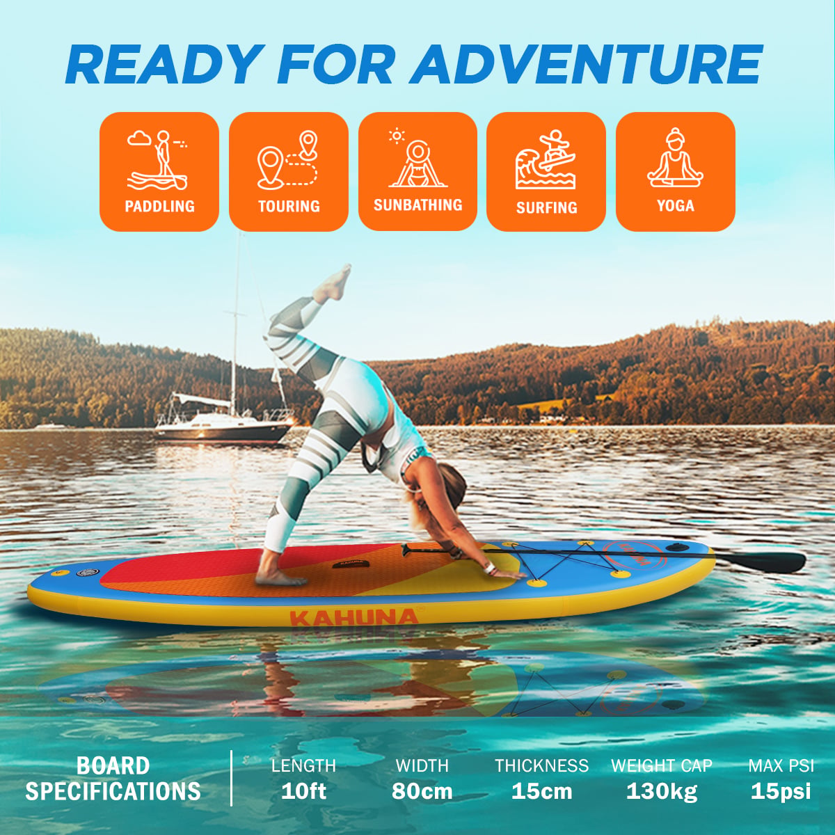 Inflatable Paddle Board Orange Package 305x80x15cm