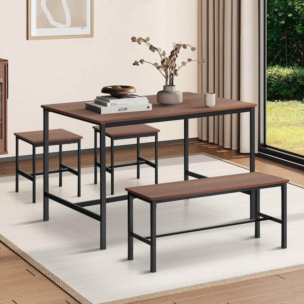 Industrial Dining Table 4 Seaters with Kitchen Bench Chairs Natural