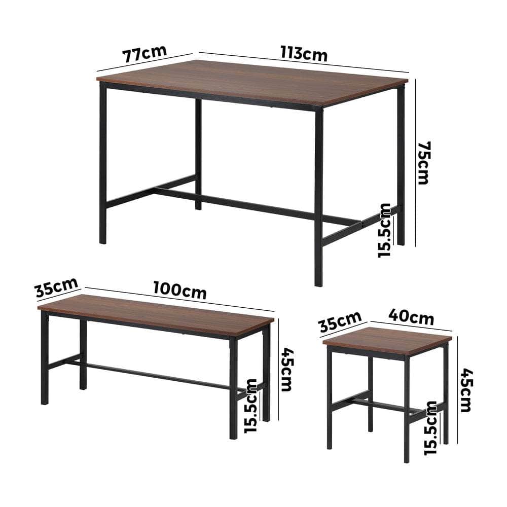 Industrial Dining Table 4 Seaters with Kitchen Bench Chairs Natural