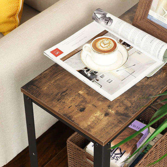 2-Tier Industrial Side Table With Mesh And Metal Frame Rustic Brown, Side Tables