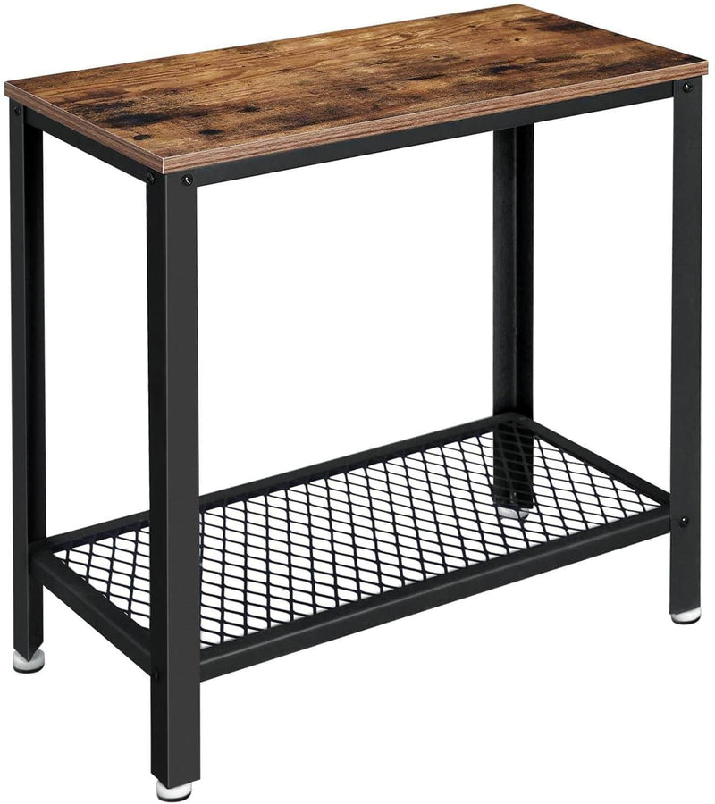 Side Table 2-Tier With Mesh And Metal Frame Rustic Brown