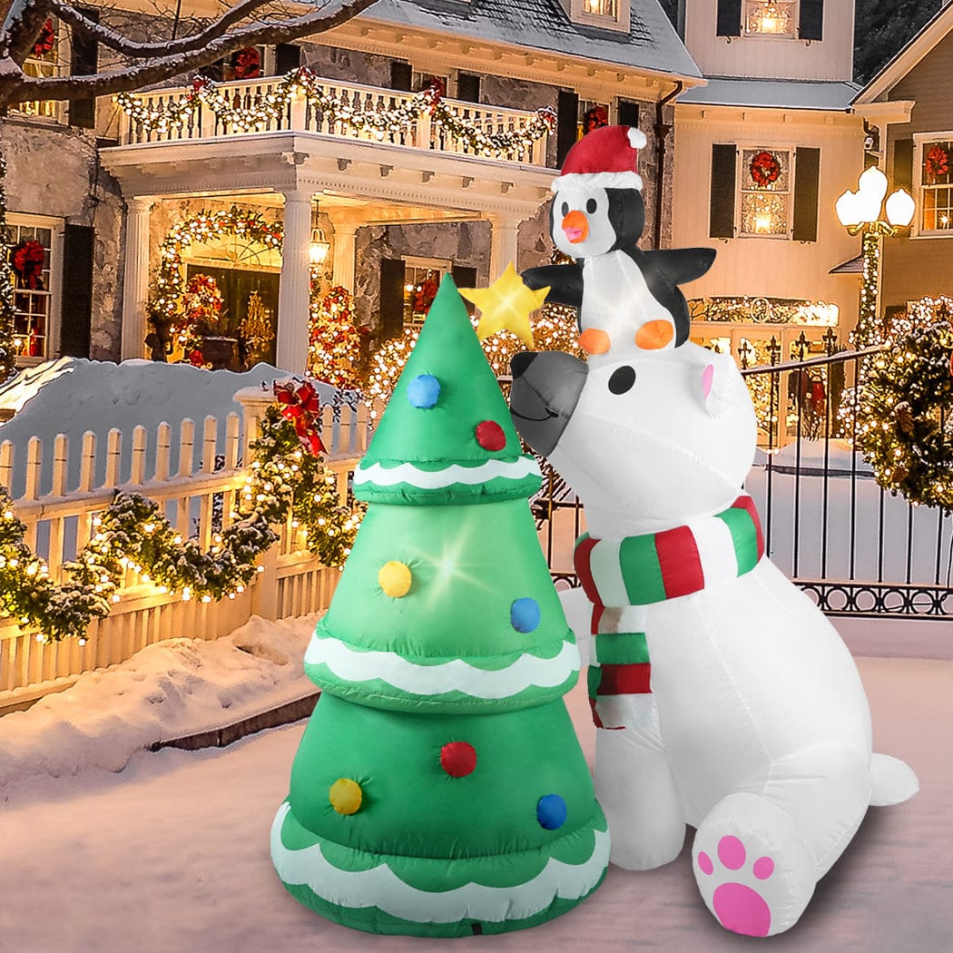 Inflatable Christmas Decor Polar with Bear Tree Led Lights
