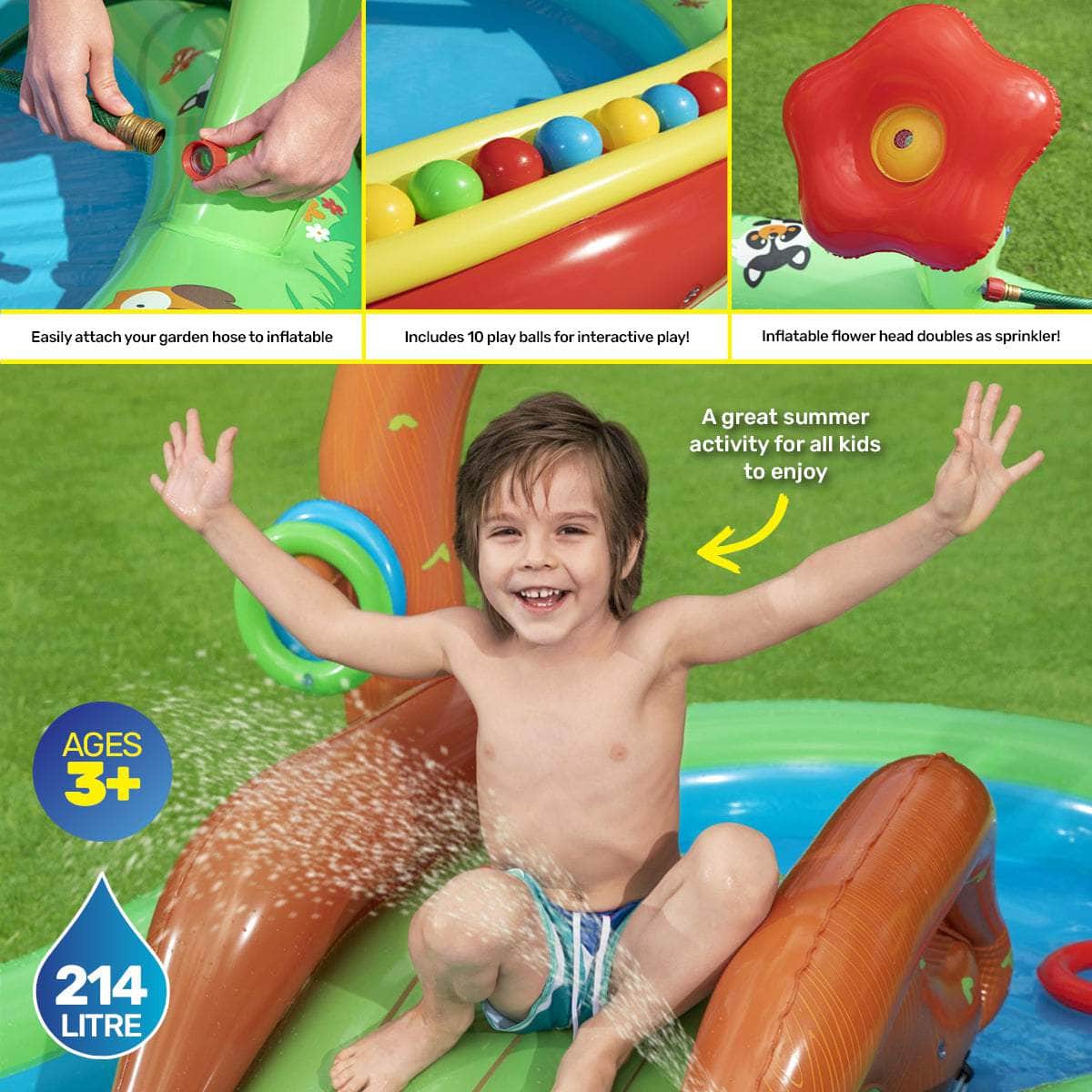 Inflatable Friendly Woods Water Fun Park Pool & Slide 214L