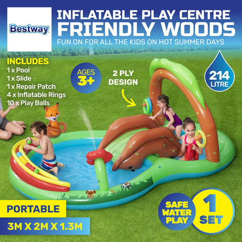 Inflatable Friendly Woods Water Fun Park Pool & Slide 214L