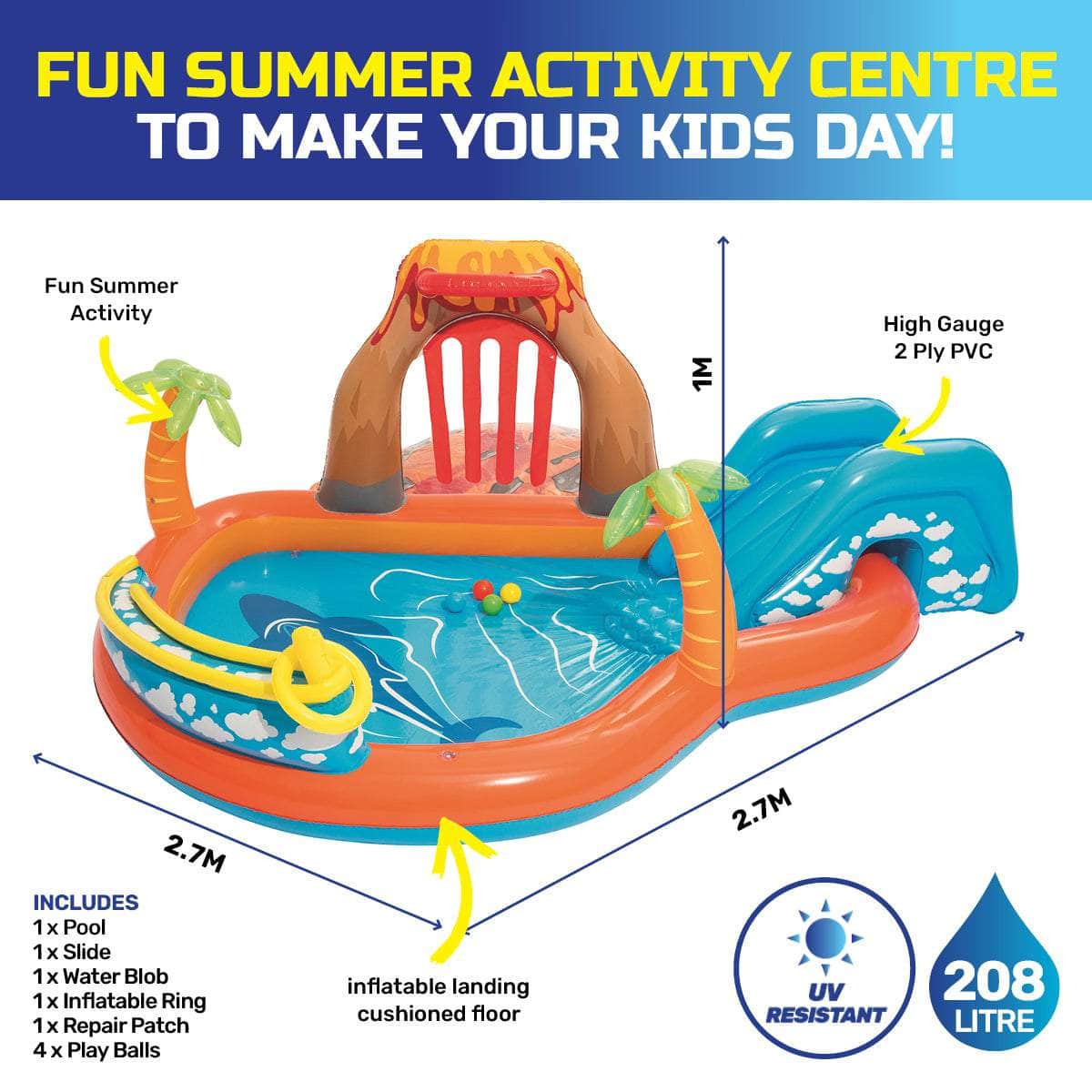 Inflatable Lava Lagoon Water Fun Park Pool With Slide 208L