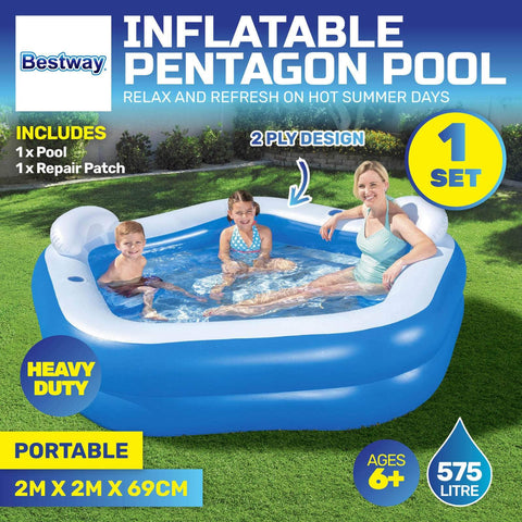 Inflatable Pentagon Shaped Pool Fitted With Headrests & Seats 575L