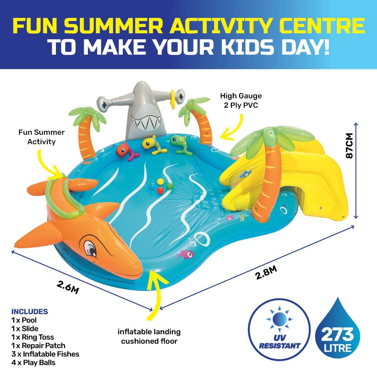 Inflatable Sea Life Water Fun Park Pool With Slide 273L