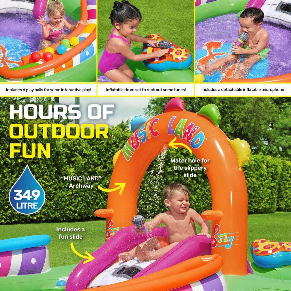 Inflatable Sing & Splash Water Fun Park Pool & Slide 349L
