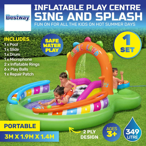 Inflatable Sing & Splash Water Fun Park Pool & Slide 349L